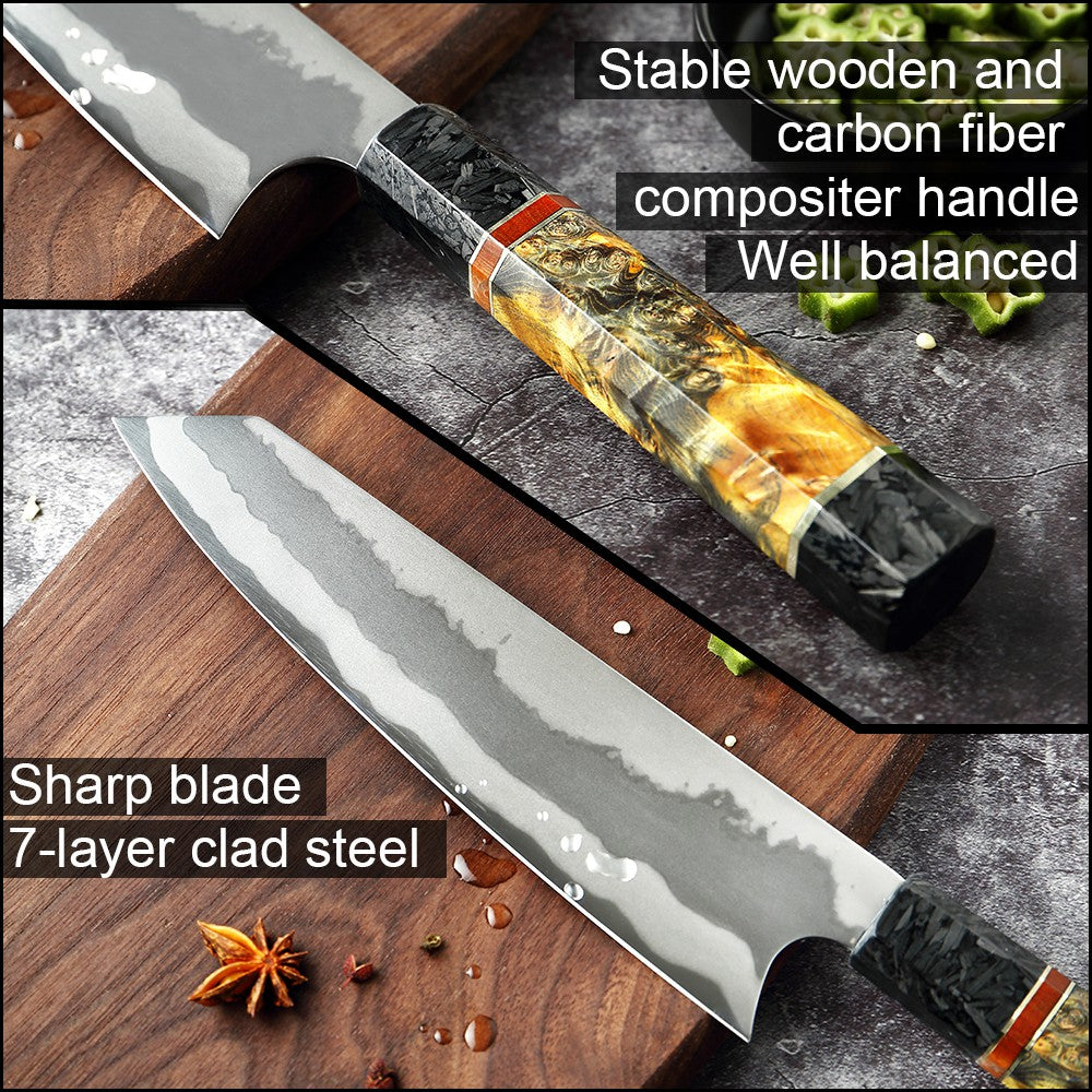 Japanese Chef Knife 7 Layer Steel Gyuto Knives Slicing Octagonal Handle - Knife Depot Co.