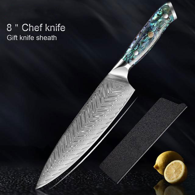5Pcs Kitchen Knife Set Damascus Pattern Stainless Steel