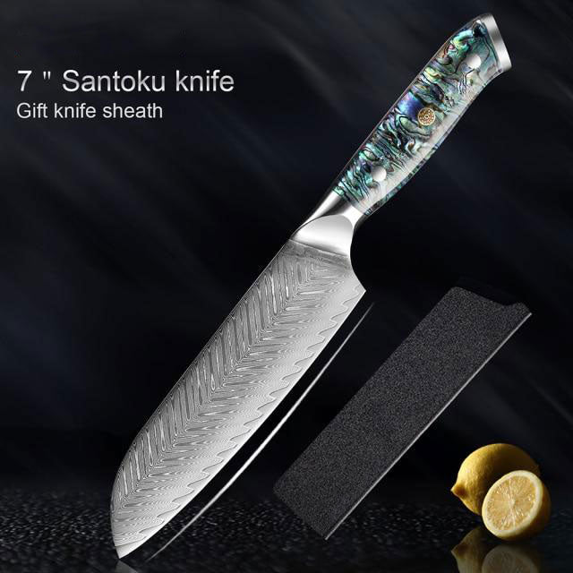 KD 5 PCS Professional Japanese Damascus Steel Chef Knife Set - 7 inch Santoku Knife - Knife Depot Co.