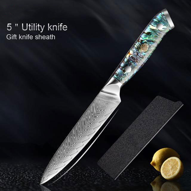 KD 5 PCS Professional Japanese Damascus Steel Chef Knife Set - 5 inch Utility Knife - Knife Depot Co.