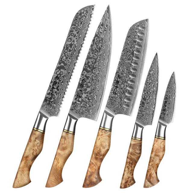 KD 67-Layer Real Damascus Steel Kitchen Knives - 5PCS - Knife Depot Co.