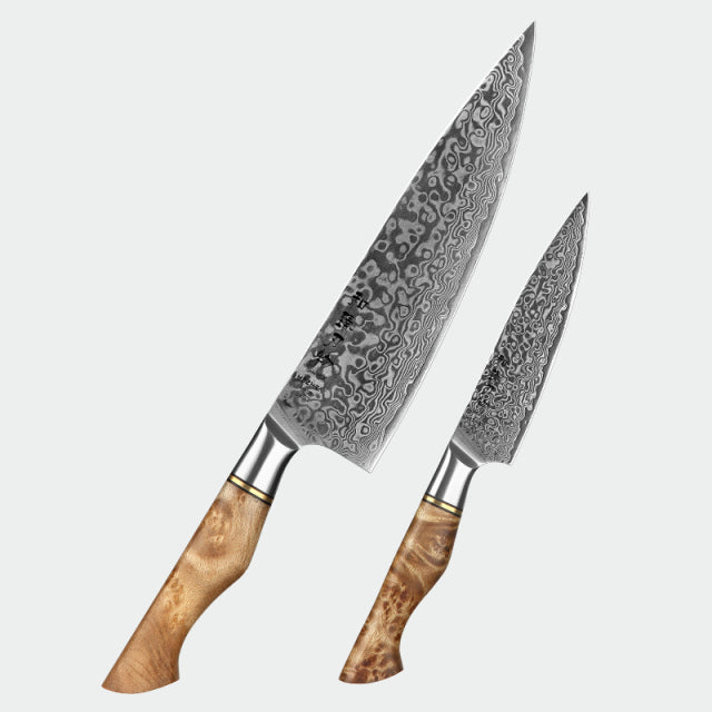 KD 67-Layer Real Damascus Steel Kitchen Knives - Chef + Utility - Knife Depot Co.