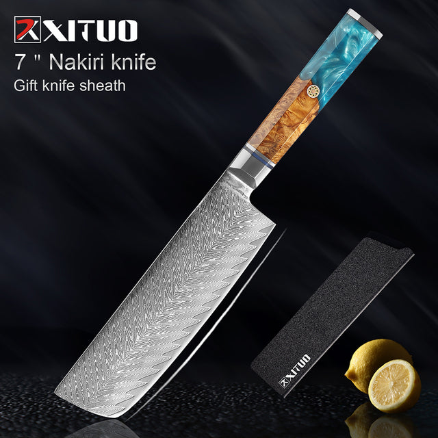 Kitchen Knives 67 Layers Damascus Japanese Style Sharp Blade Chef Knife - 7" Nakiri Knife - Knife Depot Co.