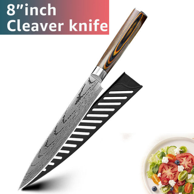 KD Japanese High Carbon Steel Imitation Damascus Knife - 8" Slicing - Knife Depot Co.