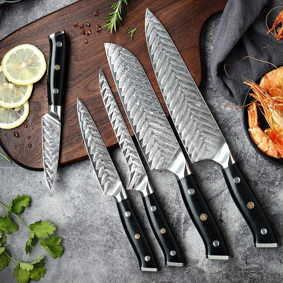 Cleaver Boning Knife 5pcs Kitchen Knives Set Chef Japanese Damascus Style  Sharp