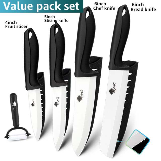 Ceramic Knives, 5-Pack Colorful Kitchen Knife Set, Non-Stick Professional Chef Knives with Acrylic Block, Cutlery Slicing Bread Knife with Fruit