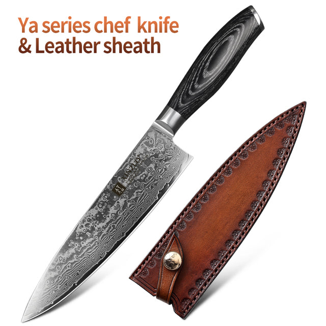 KD 8-inch 67 layers Real Damascus Chef Knife - With Leather sheath - Knife Depot Co.