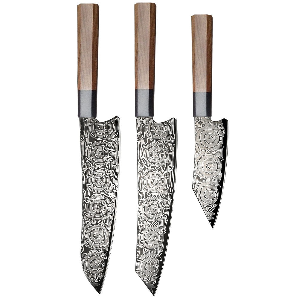 Kitchen Knives 3 pcs Set 67 Layers Damascus Steel Chef Knife Premium Rosewood Handle - DMS-316SC - Knife Depot Co.