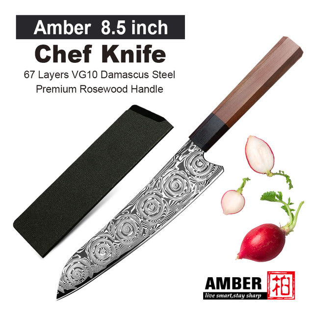 Kitchen Knives 3 pcs Set 67 Layers Damascus Steel Chef Knife Premium Rosewood Handle - DMS-316A - Knife Depot Co.