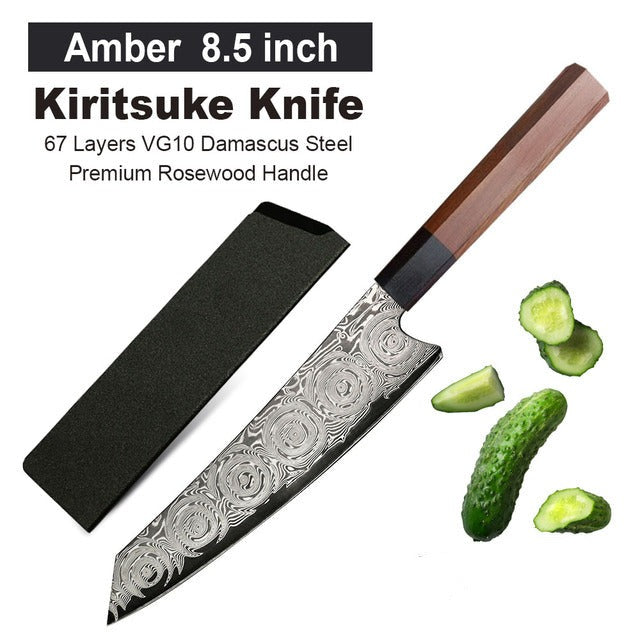 Kitchen Knives 3 pcs Set 67 Layers Damascus Steel Chef Knife Premium Rosewood Handle - DMS-316B - Knife Depot Co.