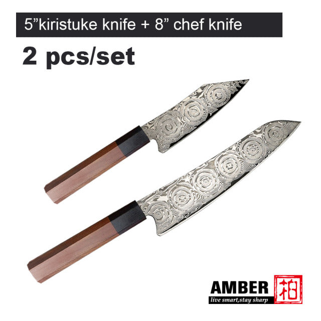 Kitchen Knives 3 pcs Set 67 Layers Damascus Steel Chef Knife Premium Rosewood Handle - DMS-316SB - Knife Depot Co.