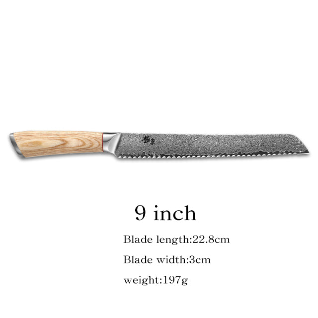 Kitchen Knife Set 67 Layer Damascus Steel Knife Chef Knives Utility Knife - 9inch Bread Knife - Knife Depot Co.