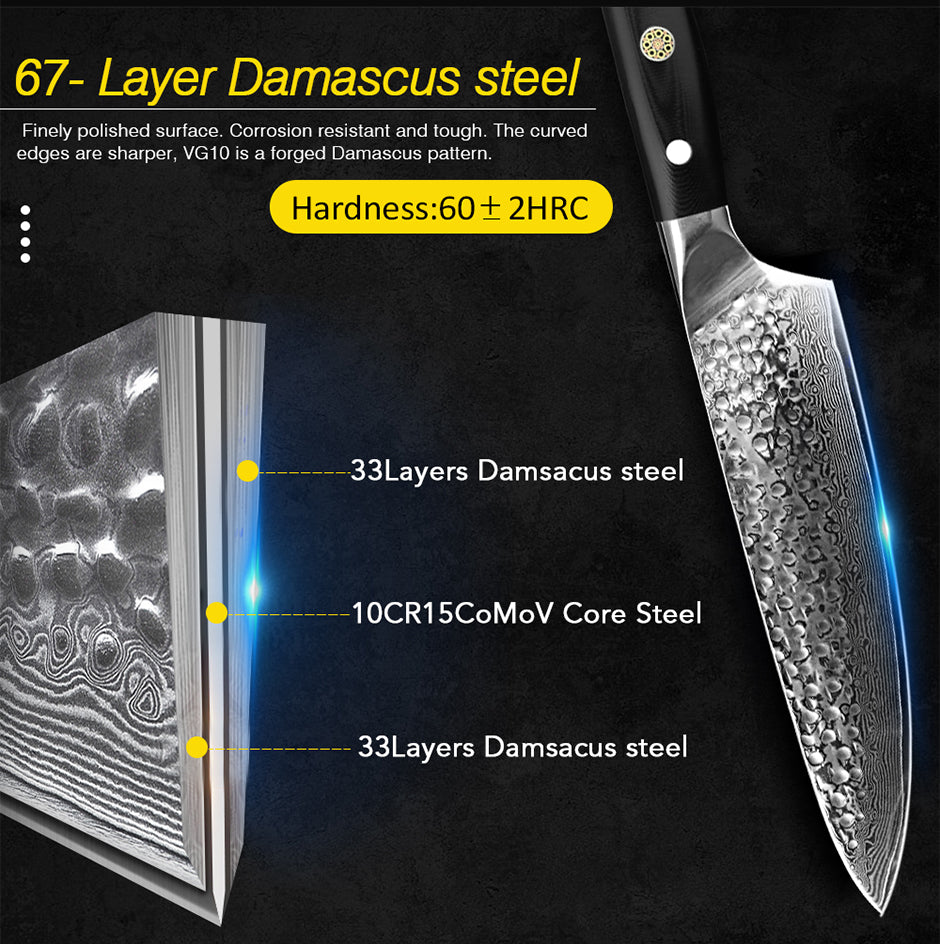 KD 8-inch VG10 Real Damascus High Carbon Stainless Steel - Knife Depot Co.